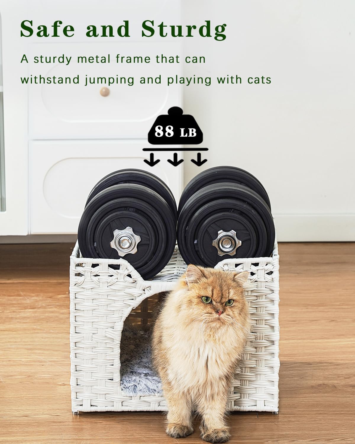 Cat Beds Indoor Kitten House, Handwoven Rattan Cat Cave Pet Cube, Large Cat Houses, One Bed Mat