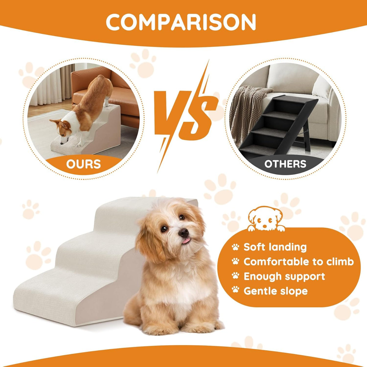 Dogs Steps for Bed, Dog Stairs for Small Dogs, 4-Step Dog Ramp for Bed, Couch, Sofa, and Chairs