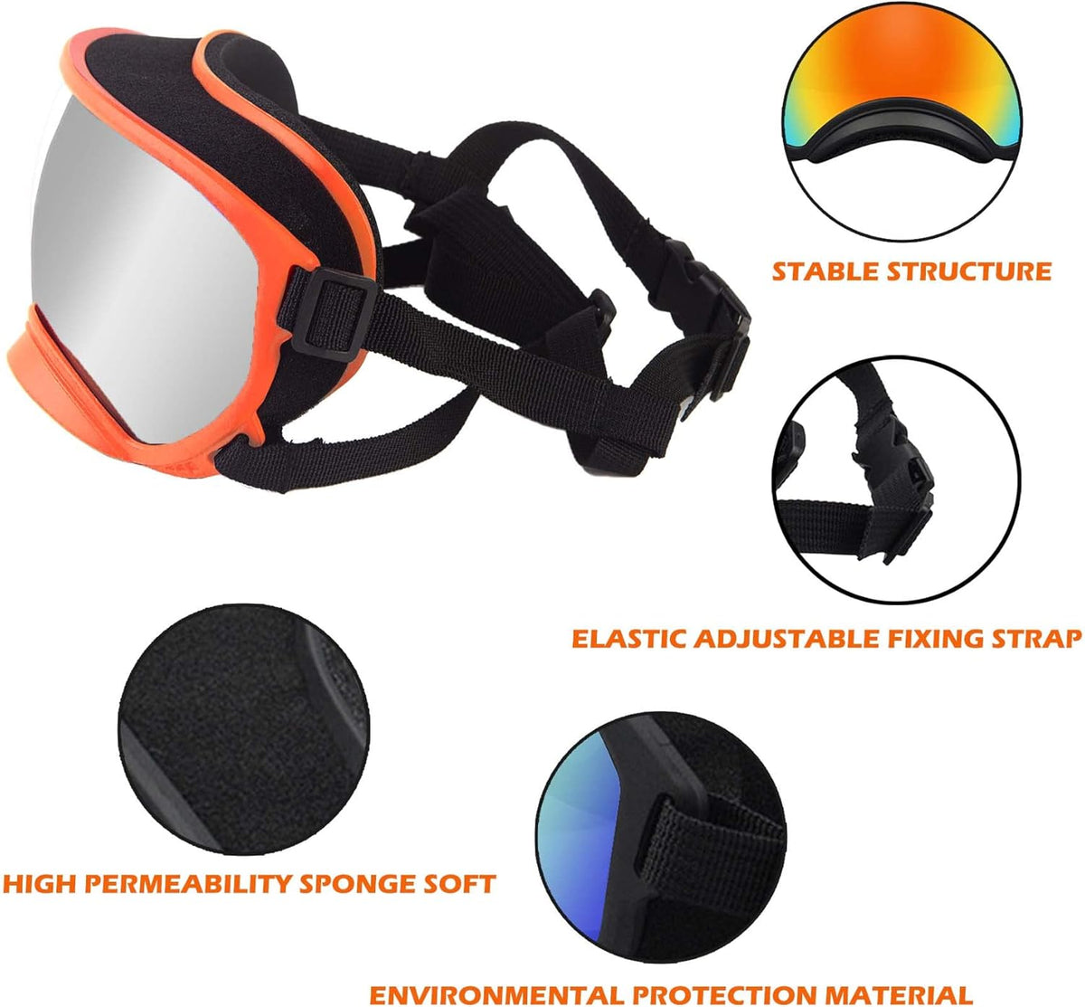Dog Sunglasses, Large, UV Protection, Adjustable Strap, Soft Foam, Black