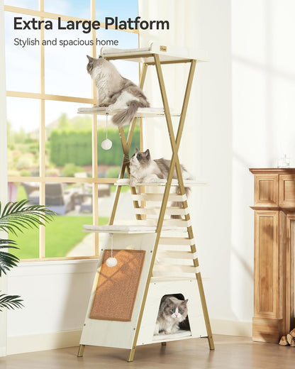 FourFurPets 72.4" Cat Tree, Modern Cat Tower for Indoor Cats, Multi-Level Cat Condo with Caves