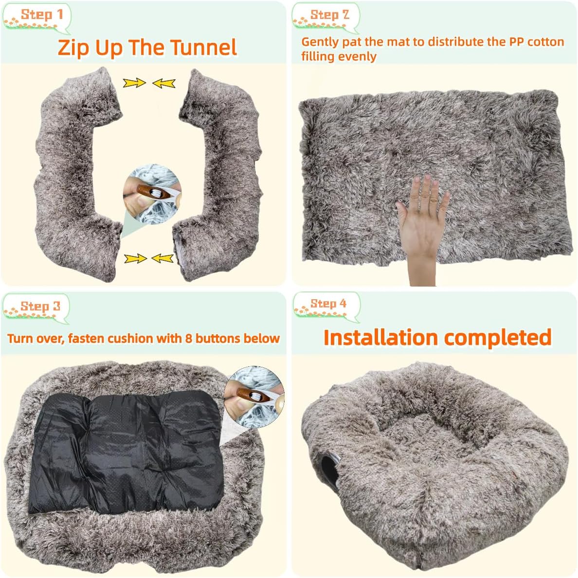 XxingSheep XL Cat Tunnel with Bed for Indoor Cats Peekaboo Cat Cave Donut Toy with Warm