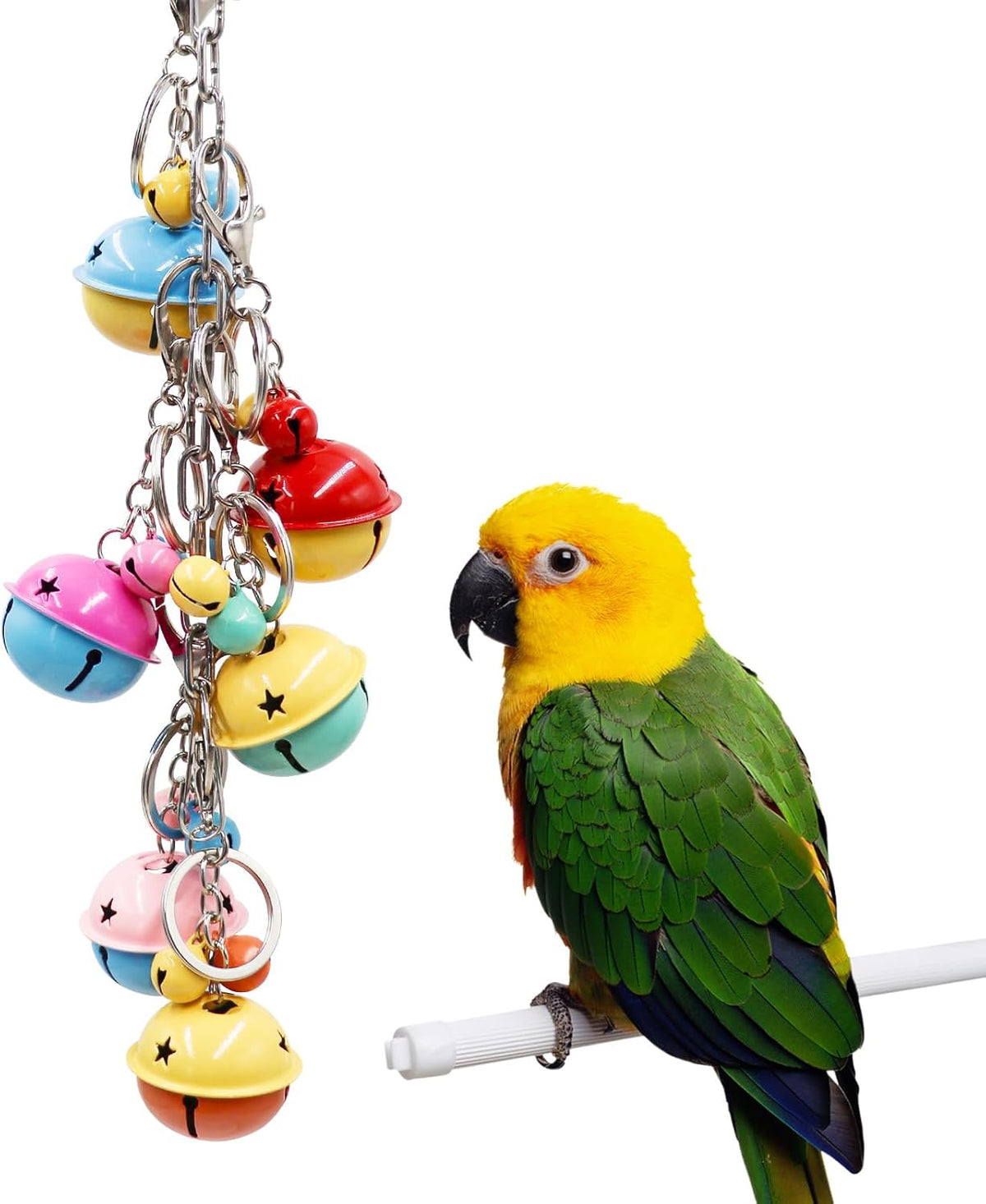 Oooct Bird Swing Bells Toys, Colorful Parrot Metal Bells, Hanging Bird Chewing Toys, Bird Cage