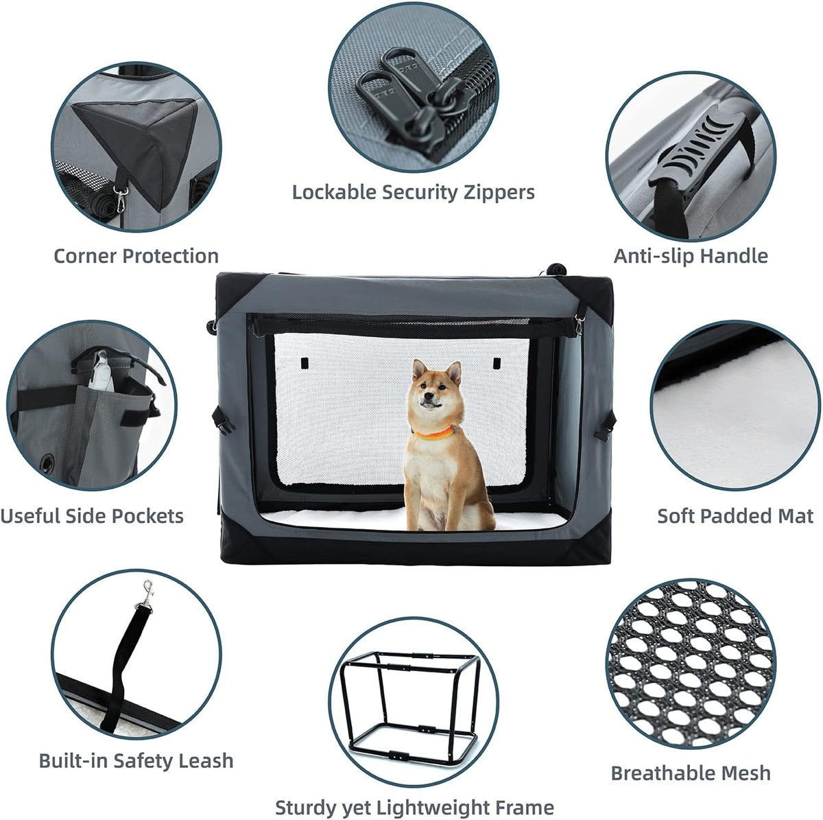 Pettycare 36 Inch Collapsible Crate for Large Dogs, 4-Door Foldable Soft Kennel with Chew Proof