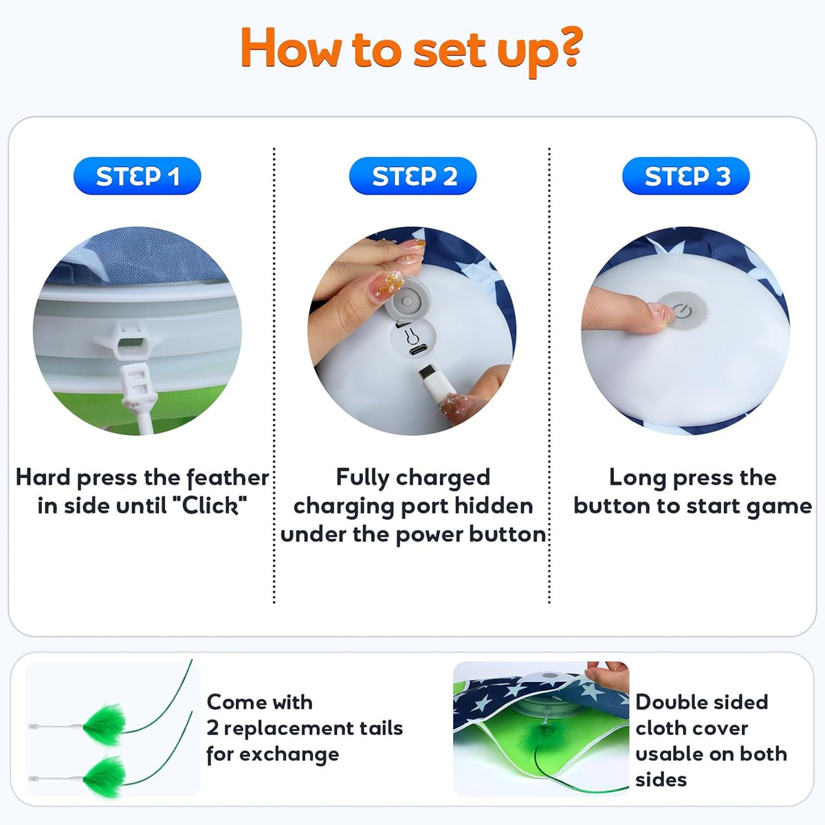 Interactive Cat Toys Auto Moving Feather Concealed in Mat,Motion Activated Cat Toys with Mouse