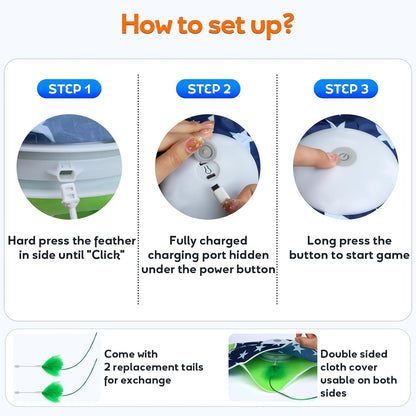 Interactive Cat Toys Auto Moving Feather Concealed in Mat,Motion Activated Cat Toys with Mouse