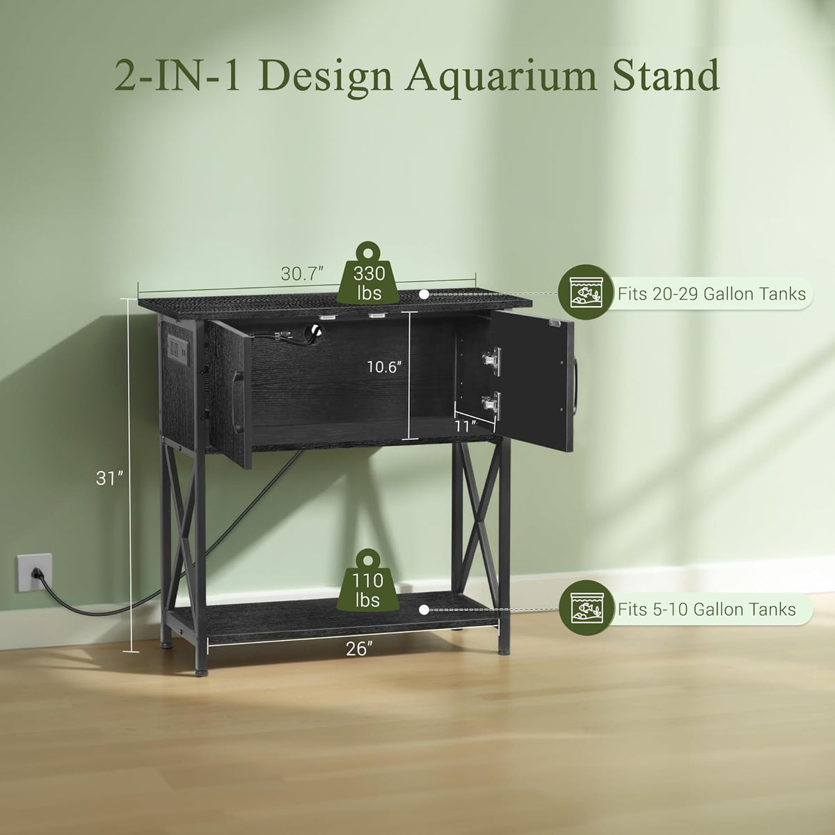 ZENY 20-29 Gallon Fish Tank Stand with Cabinet for Fish Tank Accessories Storage, Metal Double