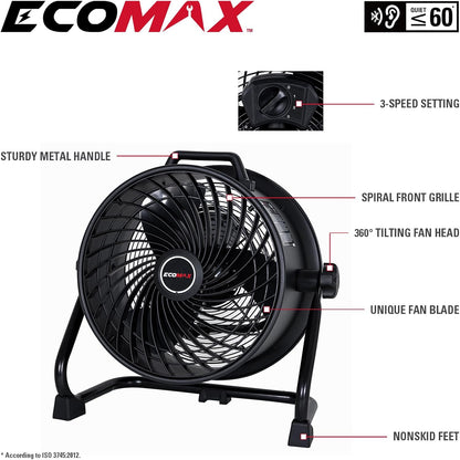 16 Inch High Velocity Industrial Fan Portable Heavy Duty Drum Metal Shop Fan with 3-Speed 360°