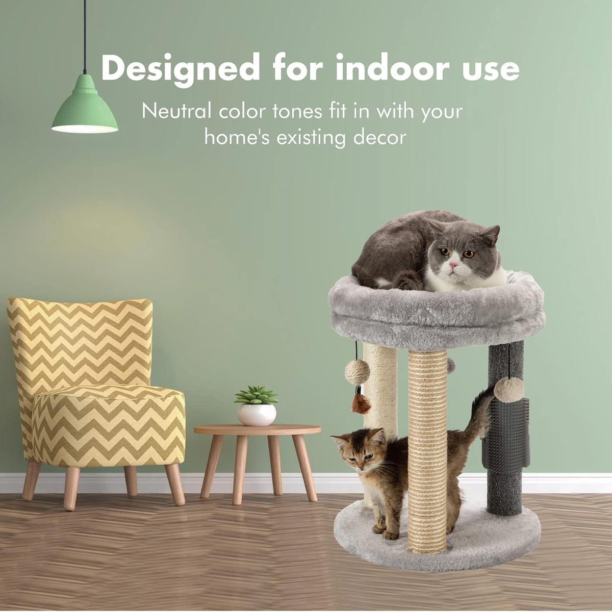 MECOOL 4in1 Small Cat Tree,Scratching Post with Tower Soft Bed, Sisal Carpet Jute Posts with Three
