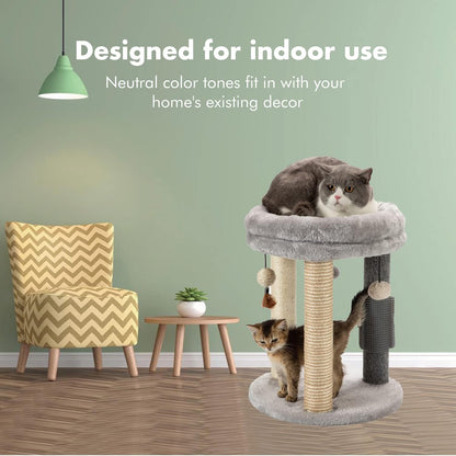 MECOOL 4in1 Small Cat Tree,Scratching Post with Tower Soft Bed, Sisal Carpet Jute Posts with Three