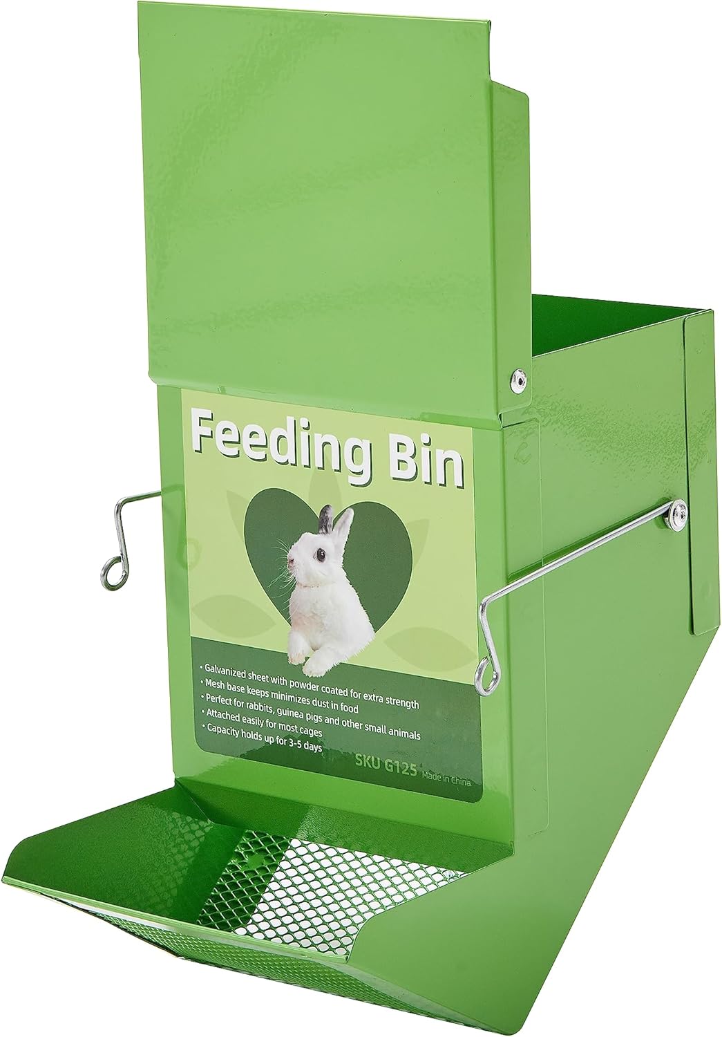 Metal Small Animal Feeder with Lid, Heavy Duty, Large Capacity Food Dispenser, Great for Rabbits