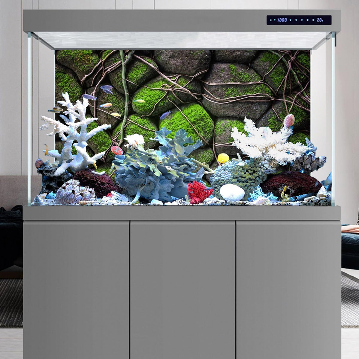 AWERT 72x18 inches Stone Aquarium Background Rock Fish Tank Background Rocky Terrarium Background