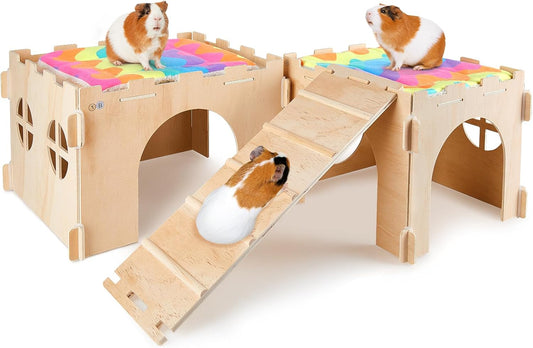 Guinea Pig Hideout, Guinea Pigs House with Stairs and Mats Extra Large Guinea Piggy Castle