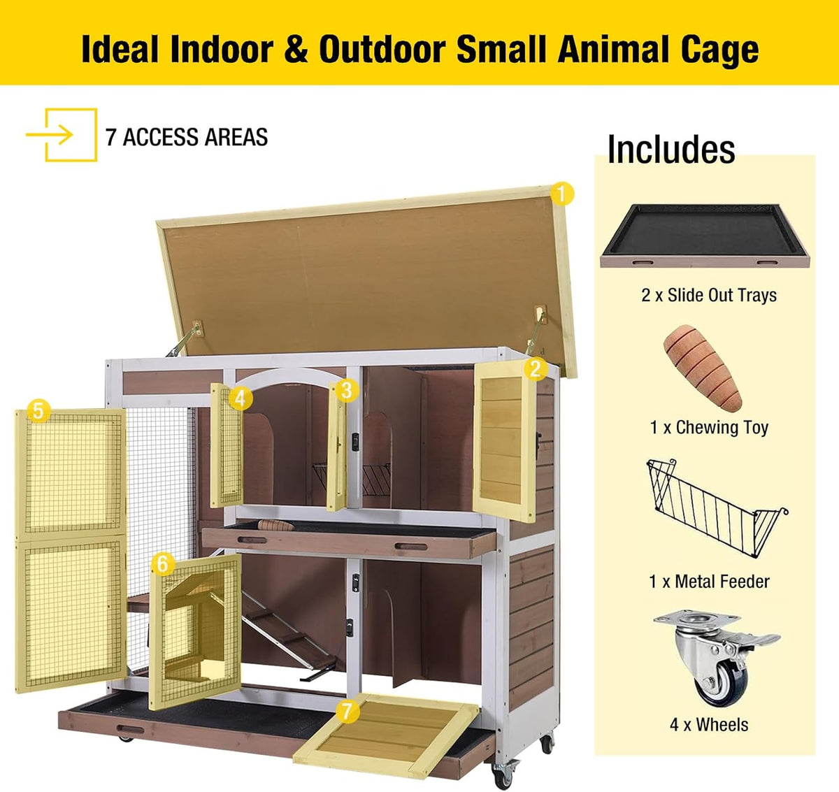 Aivituvin Rabbit Hutch Bunny Cage with Wheels Indoor Outdoor 47" Two Story Guinea Pig Cage with 2