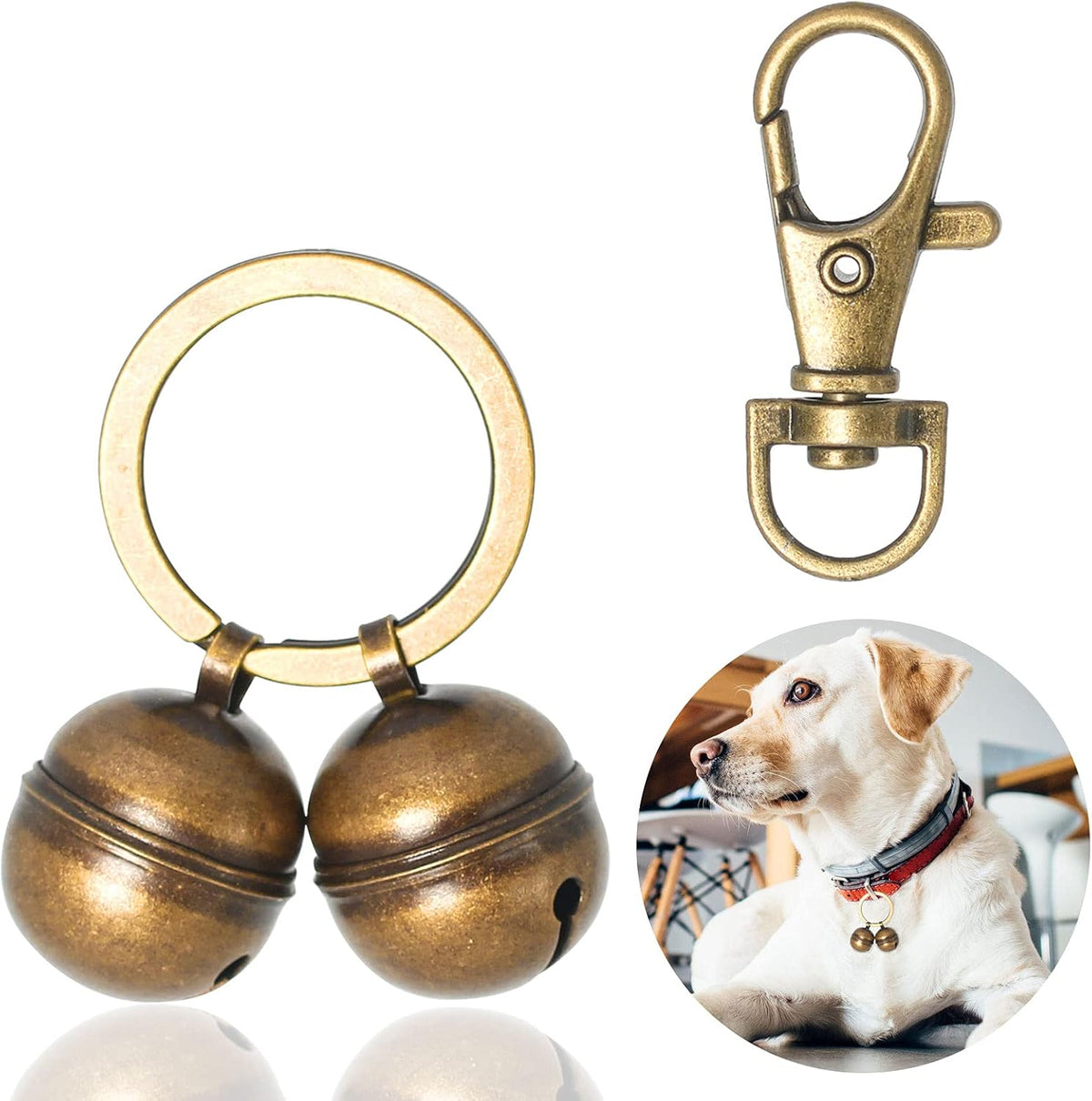 Copper Bells for Dog Collars with Snap Clips - Made of Pure Copper for Dogs/Cat - Clear Sound & No