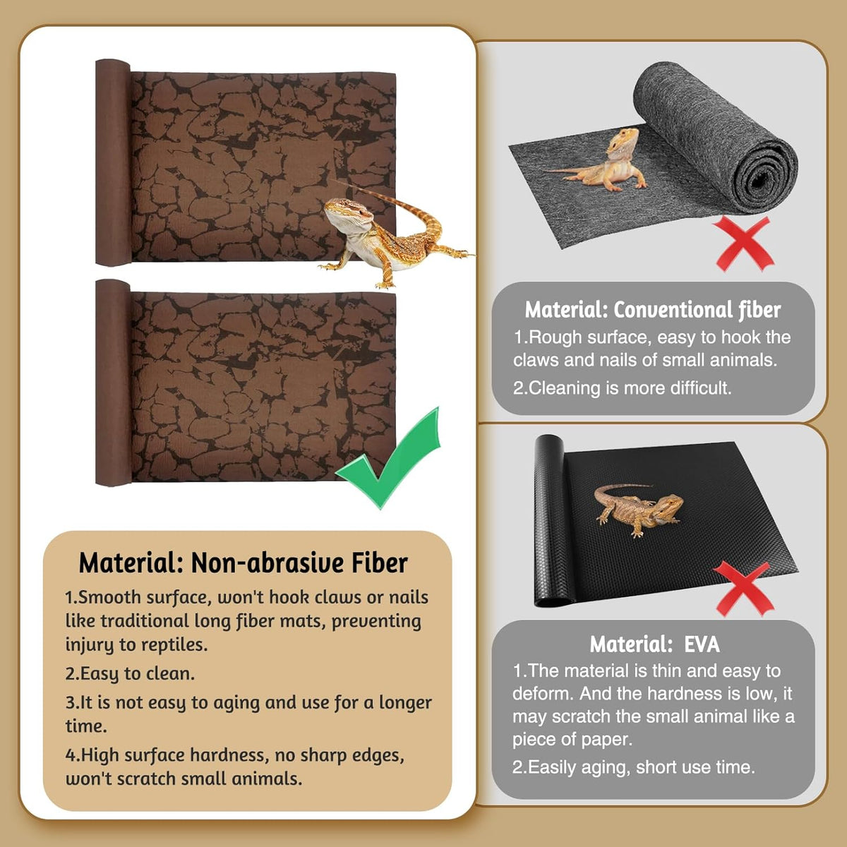 Tfwadmx Reptile Carpet Sand Mat for Bearded Dragon Terrarium Substrate Liner Brown Leopard Gecko