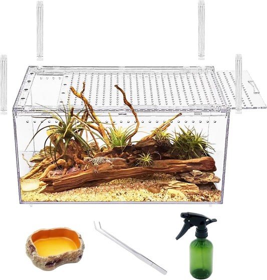 【No Assembly】 Reptile Tank Enclosure with Magnetic Button.12" * 8" * 6" Thicken Snake Enclosure