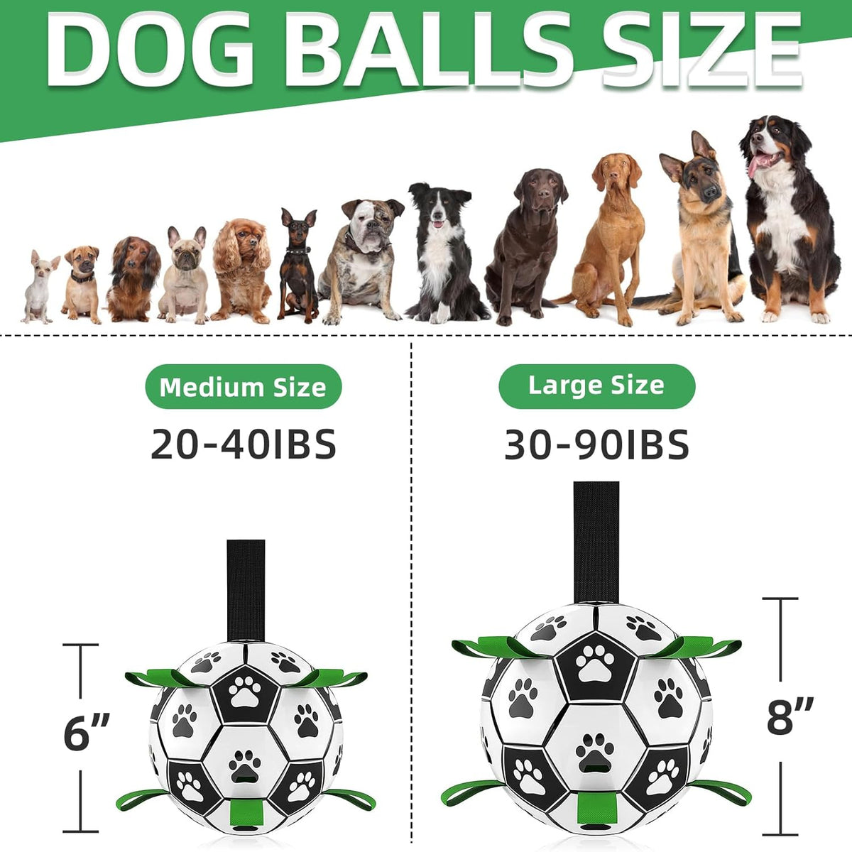 QDAN 2 PCS Dog Toys Soccer Ball Set with Straps, Interactive Dog Toys for Tug of War, Puppy