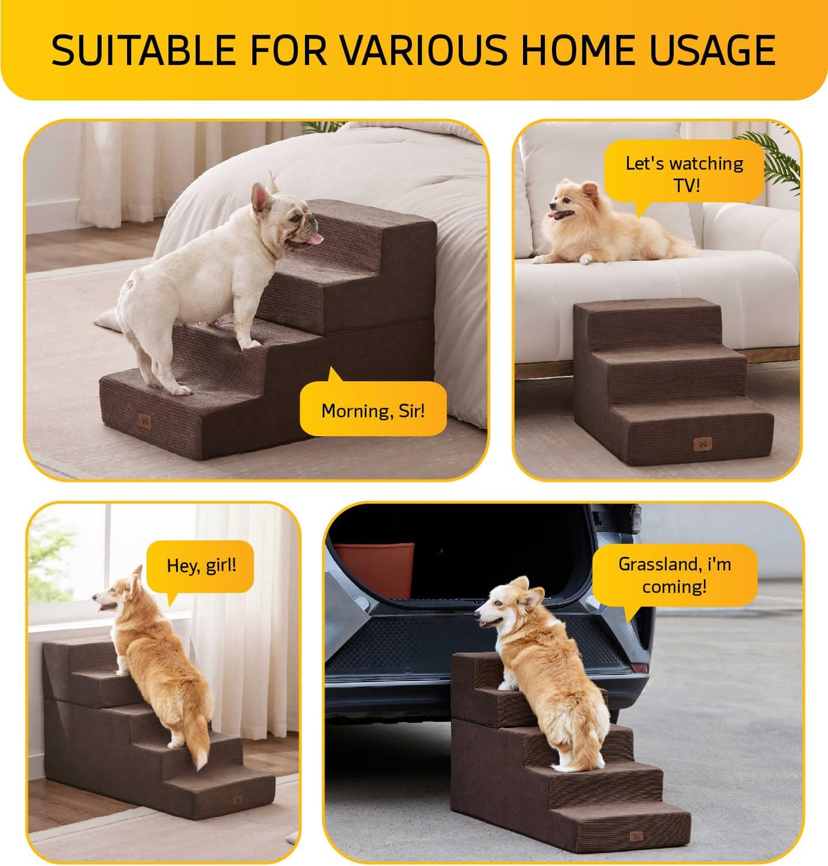 Dog Stairs for High Bed, Dog Steps for Bed Couch Sofa, 35D Foam Extra Wide Pet Steps for Small Dogs