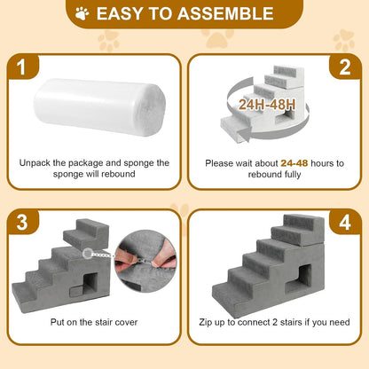 Dog Stairs for Small Dogs 27”H, 6-Step Dog Steps for High Bed, High-Density Foam Pet Stairs with