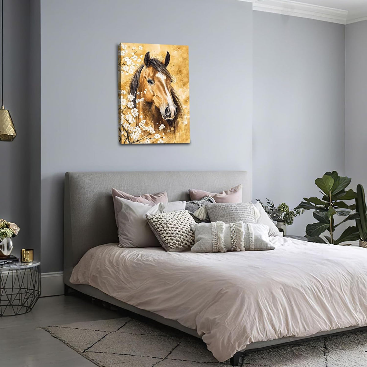 Horse Wall Art Canvas Rustic Horse Wall Decor Prints Framed Painting Farmhouse Flower Pictures