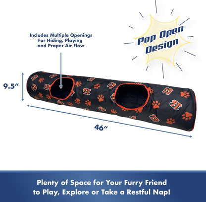 NFL Cincinnati Bengals Cat Tunnel Tube Toy with Plush Football Catnip and Feathers Collapsible