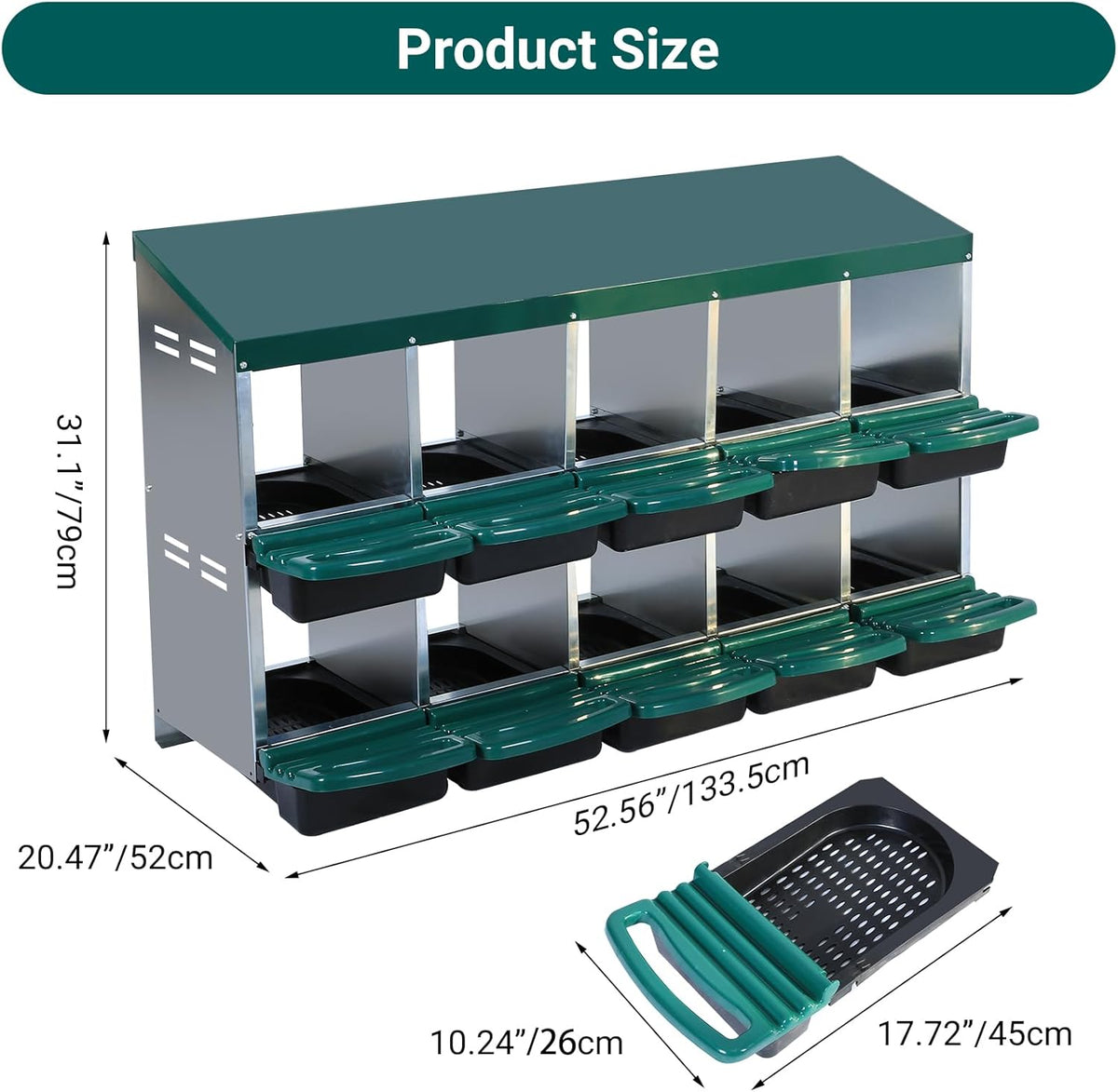 Chicken Nesting Box, 10 Hole 2 Layer Hen Nest Boxes, Roll Away Eggs Laying Boxes,Cleanable Pull Out