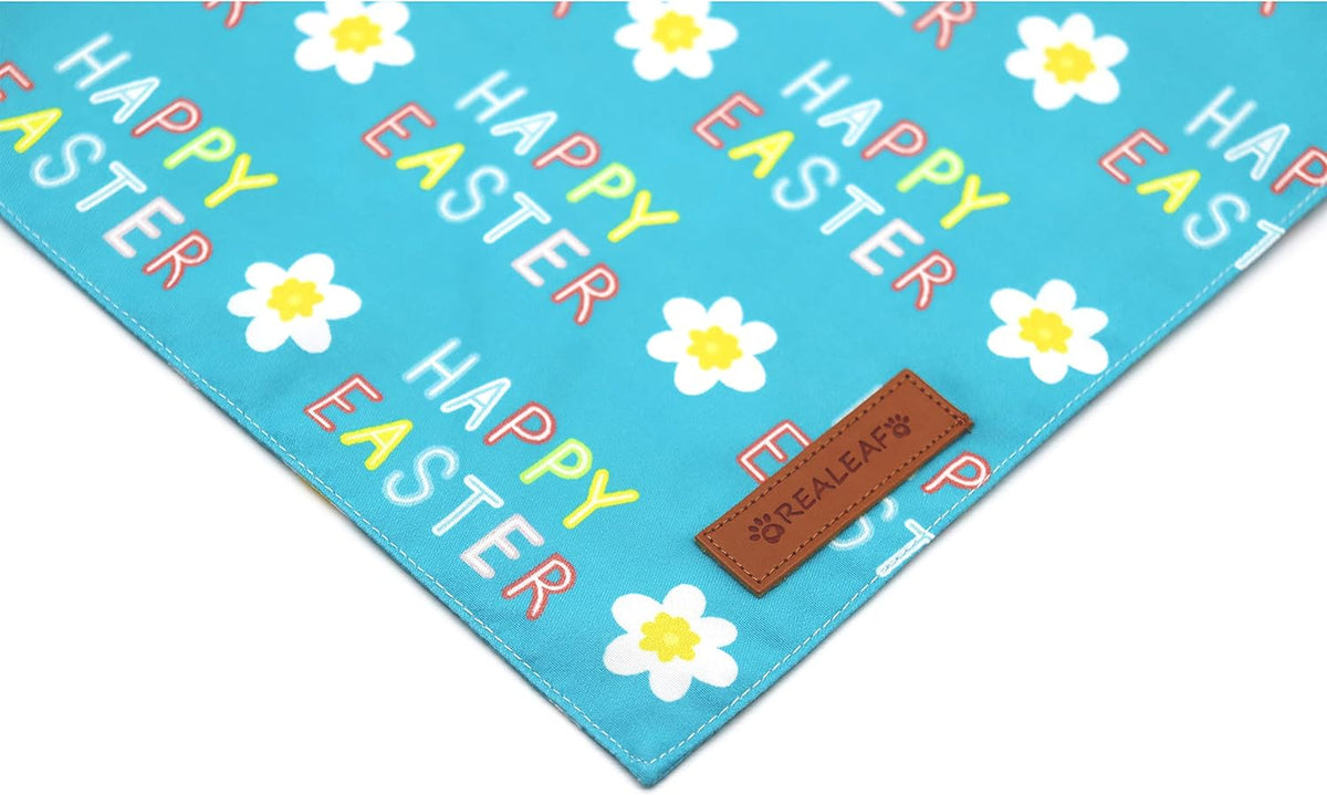 Realeaf Happy Easter Dog Bandanas 2 Pack, Reversible Pet Scarf for Boy and Girl, Premium Durable