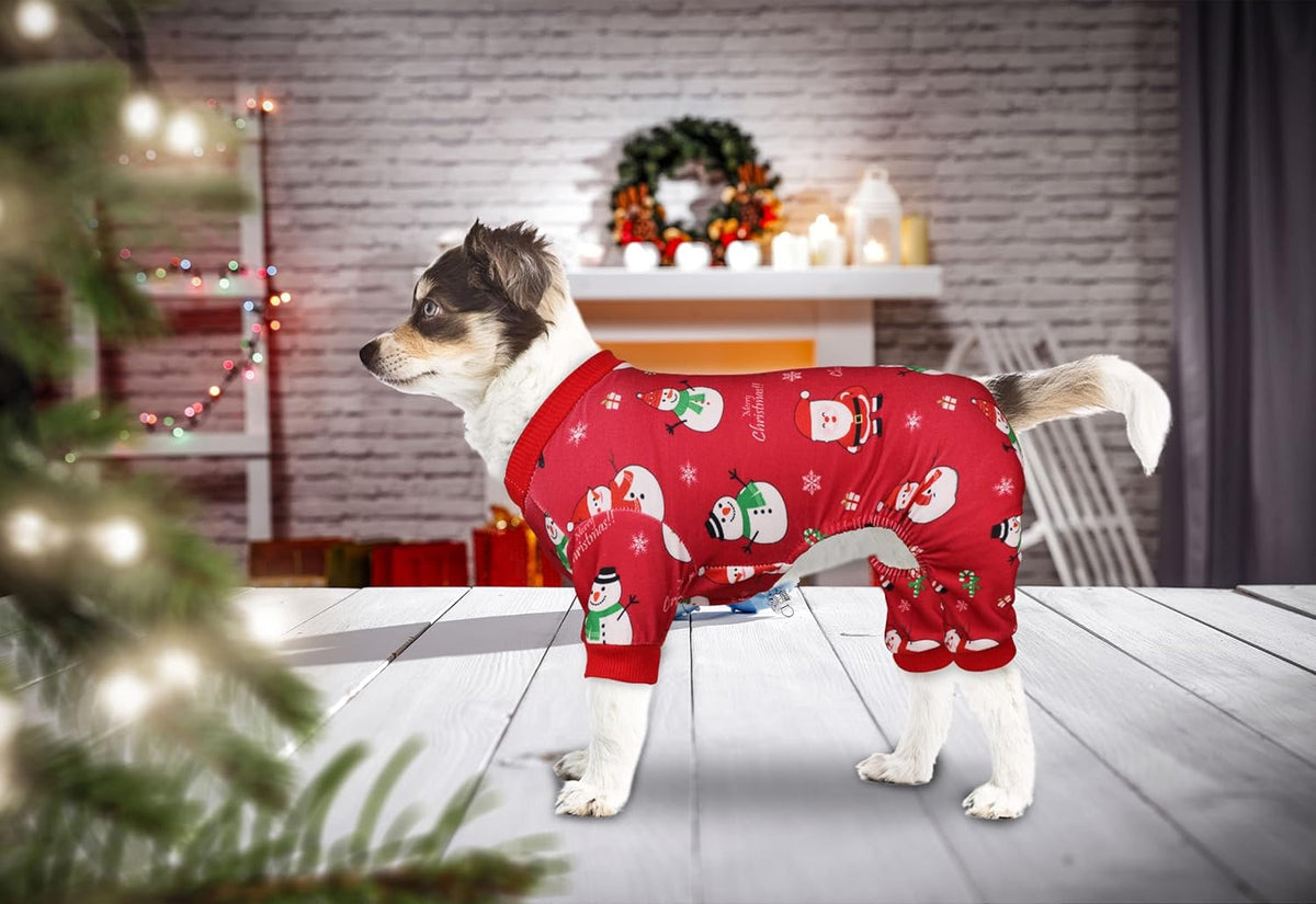 Dog Christmas Pajamas Snowman Clothes Costumes Pet Pjs Stretchy Funny Costumes Pet Outfit Dog
