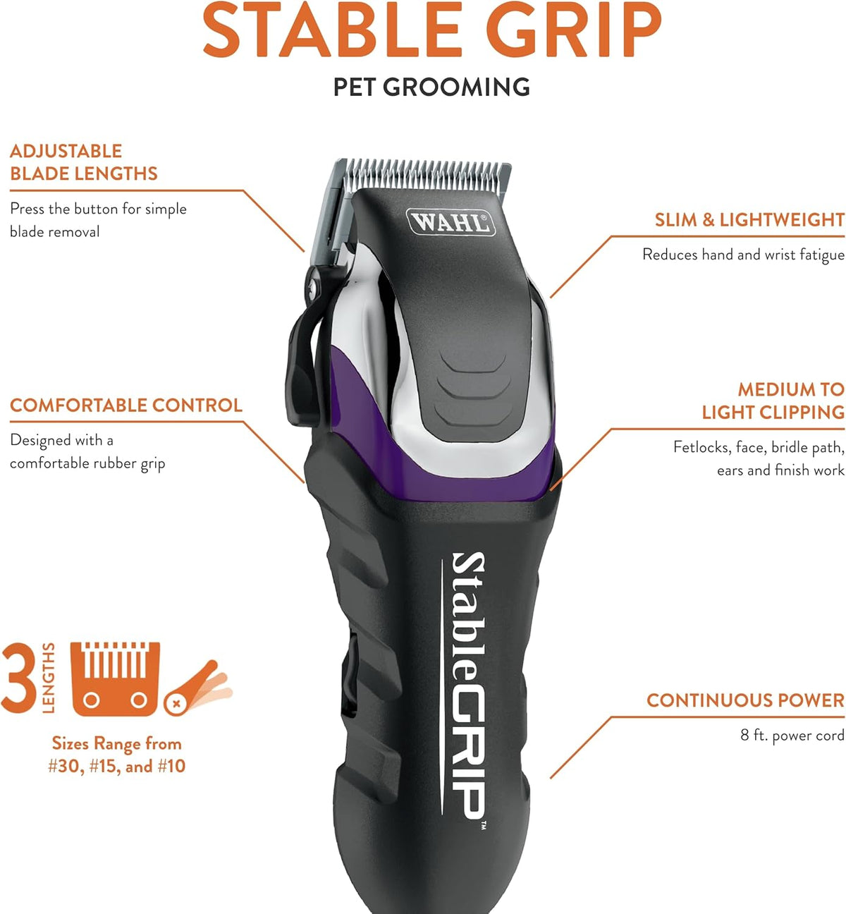 Wahl Pro Animal Stable Grip - Comprehensive Equine Grooming Kit - Light Body Clipping - Trimming