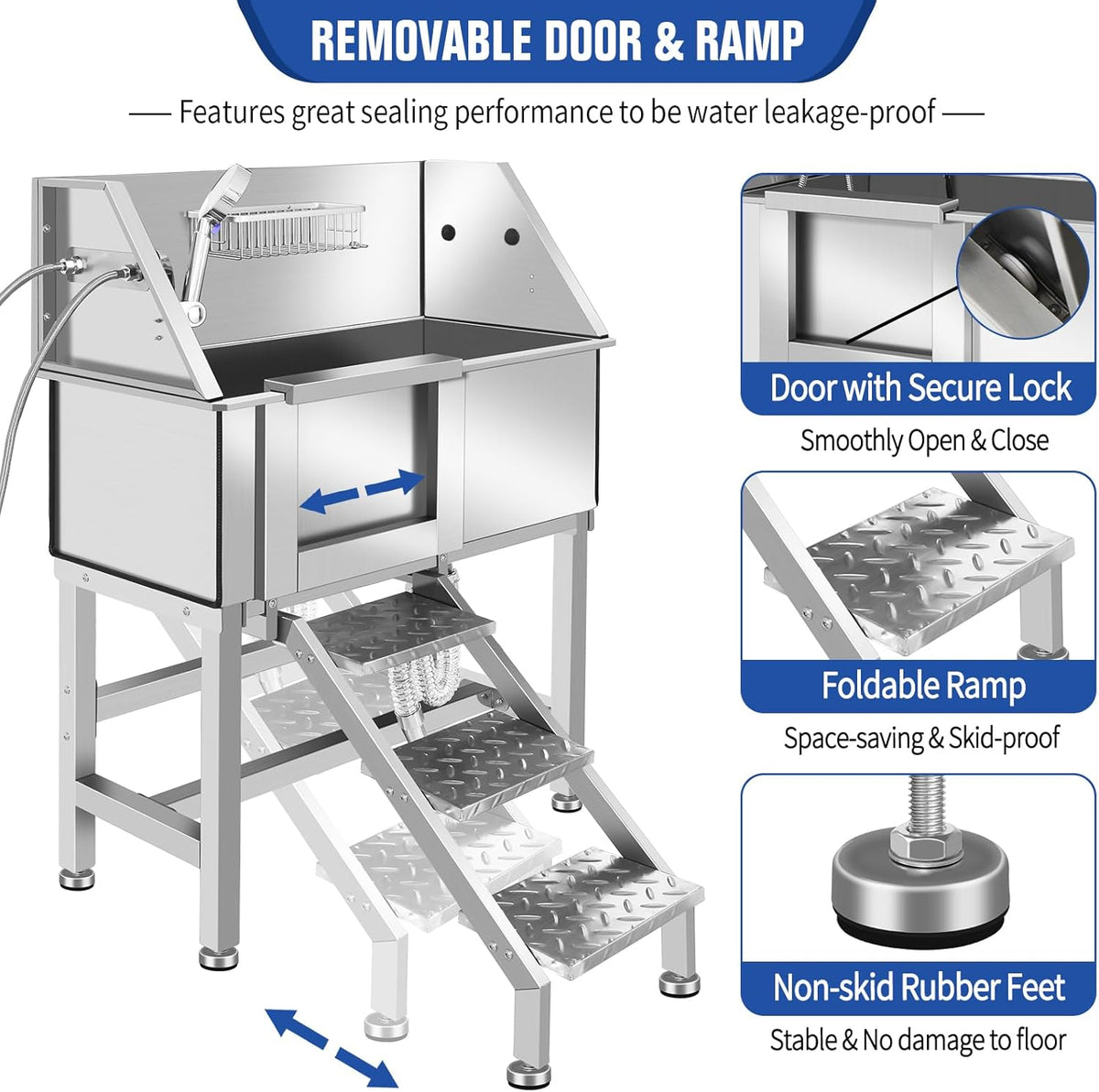 Stainless Steel Dog Washing Station for Large Dogs, Dog Grooming Tub for Home, Professional Dog