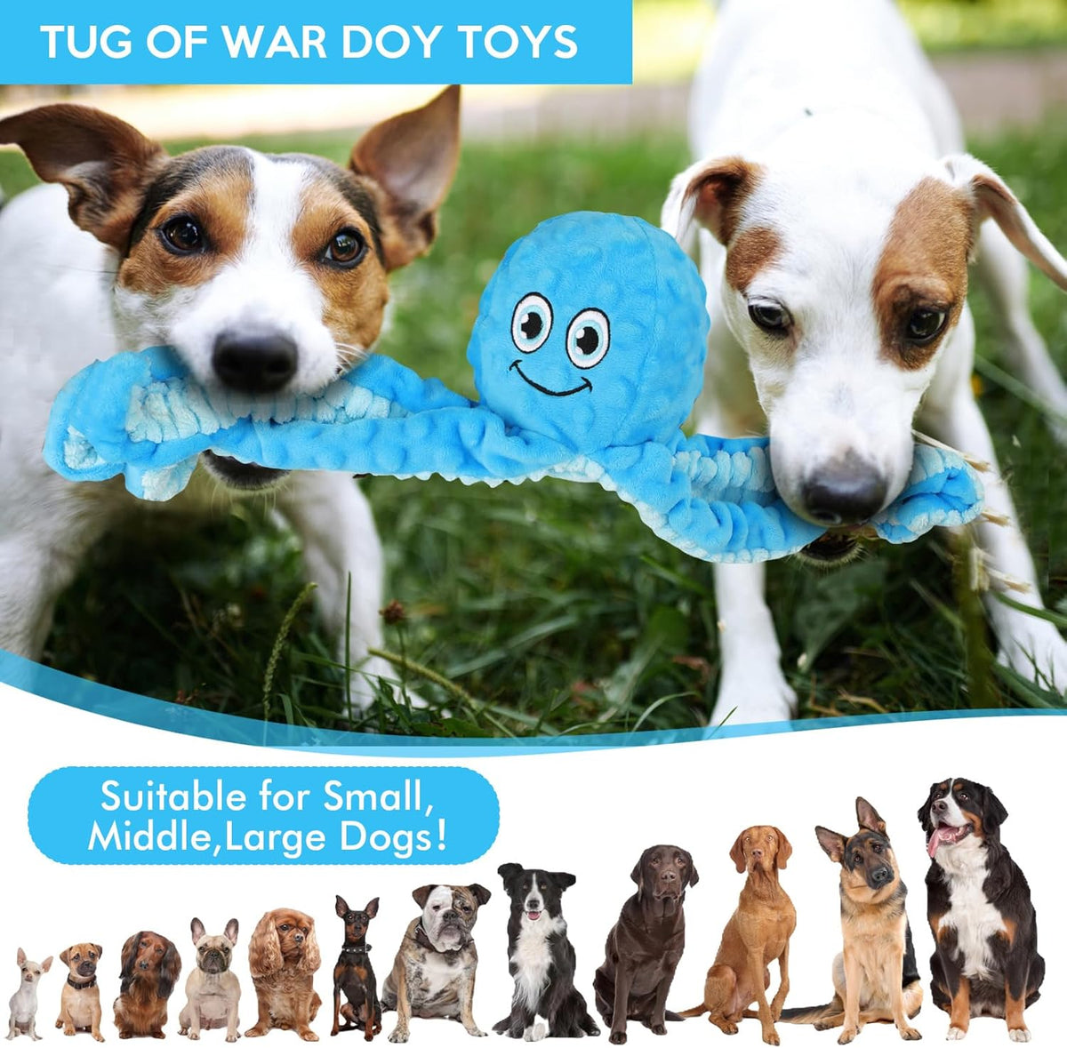 Squeaky Dog Toys Octopus Stuffed Crinkle Toy, Puppy Chew Toys for Teething, Durable Tug of War