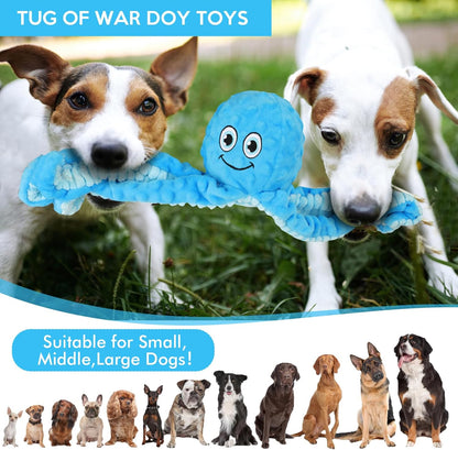 Squeaky Dog Toys Octopus Stuffed Crinkle Toy, Puppy Chew Toys for Teething, Durable Tug of War