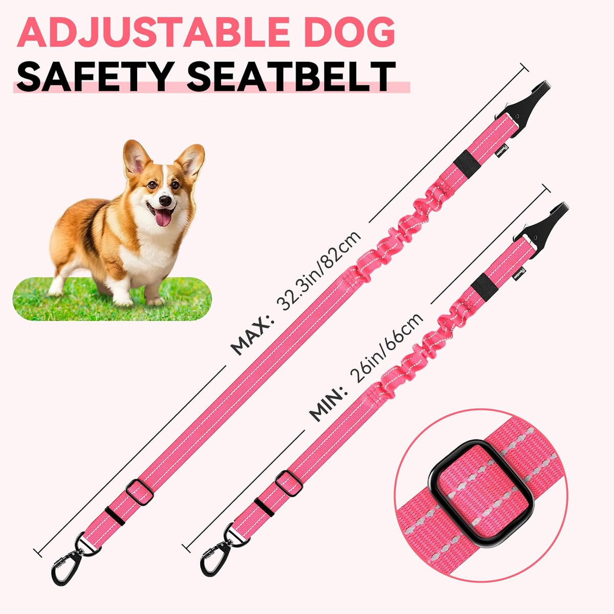Pawaboo 2Pack Dog Seatbelt for Car, 3-in-1 Dog Car Seat Belt Bungee, Shockproof Dog Tether for Car