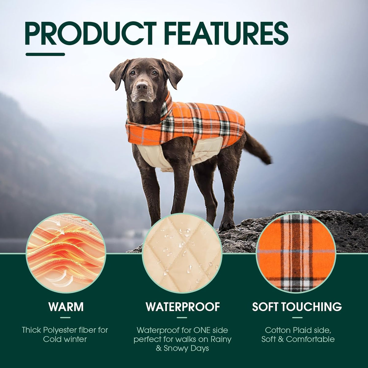 Kuoser Warm Dog Coat, Waterproof Dog Coats for X-Small Dogs, Adjustable Durable Doggie Winter