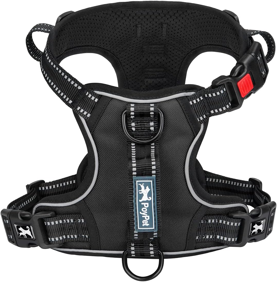 PoyPet No Pull Dog Harness, No Choke Front Clip Reflective Dog Vest with Soft Padded Vertical