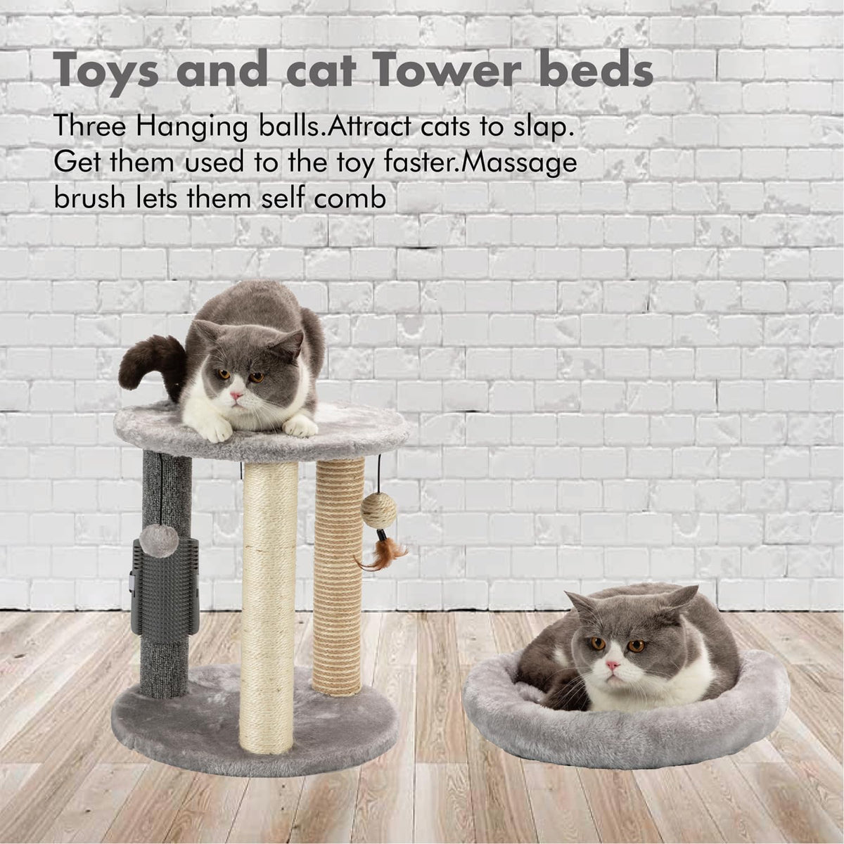 MECOOL 4in1 Small Cat Tree,Scratching Post with Tower Soft Bed, Sisal Carpet Jute Posts with Three