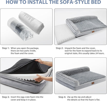 BFPETHOME Orthopedic Dog Bed for Extra Large Dogs-Big Waterproof Sofa Dog Bed with Removable