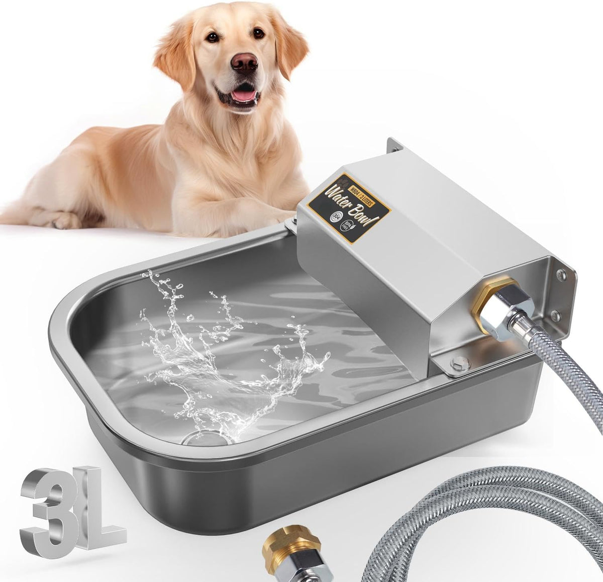 Automatic Water Dispenser for Dogs, Patented 3L Outdoor Dog Drinking Water Bowl, Stainless Steel