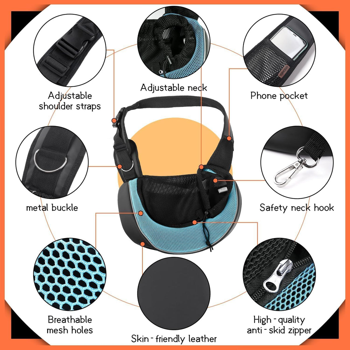 YUDODO Pet Sling Carrier for Small Dogs & Cats – Hands-Free Puppy Carrier with Safety Hook, Large