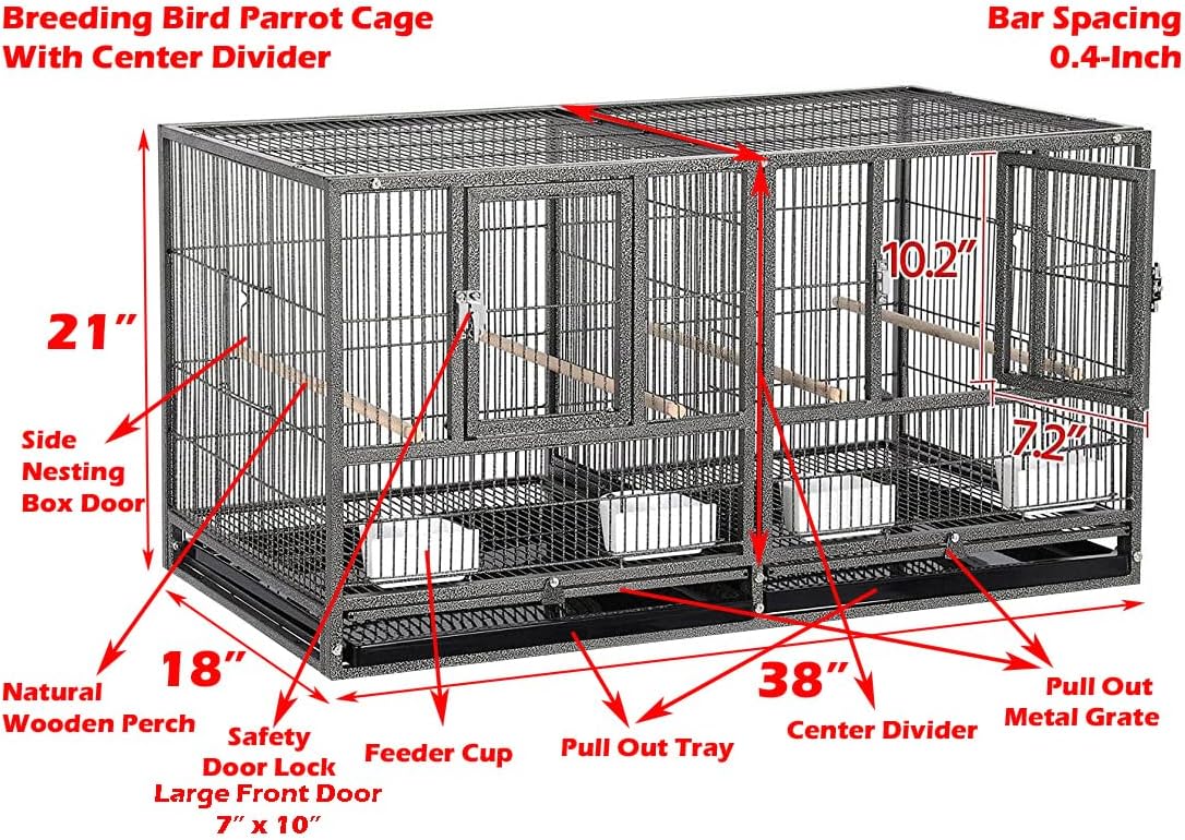 Single Stackable Center Divided Breeder Breeding Bird Flight Double Rolling Cage for Aviaries