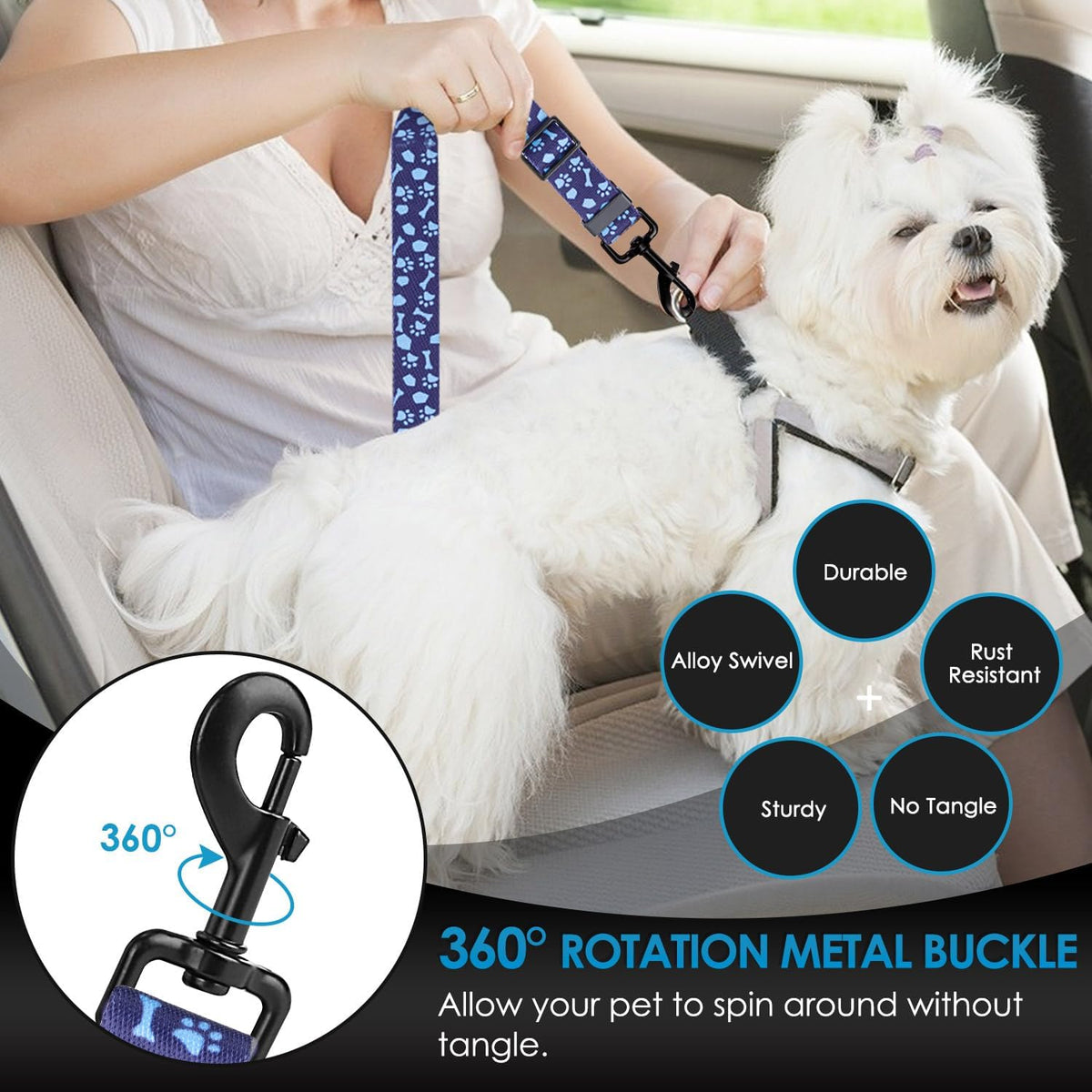 Lukovee Dog Seatbelt Leash for Cars, 2 Pack Pet Safety Car Seat Belt with Adjustable Buckle &