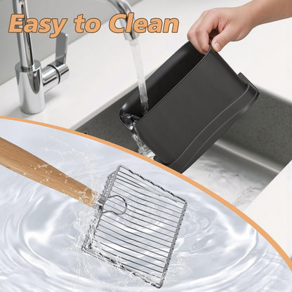 Metal Cat Litter Scoop with Holder, Poop Scooper with Stand and 2 Rolls of Garbage Bags, Heavy Duty