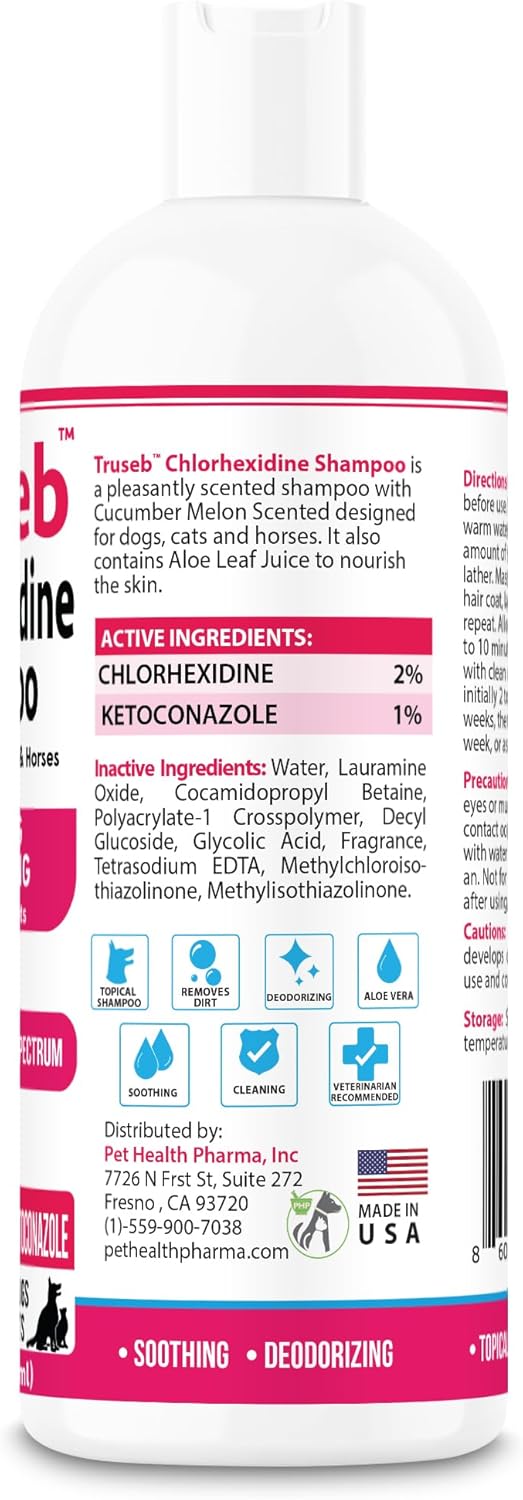 Truseb Topical Ketoconazole and Chlorhexidine Shampoo for Dogs, Cats, and Horses with Aloe - 16 oz