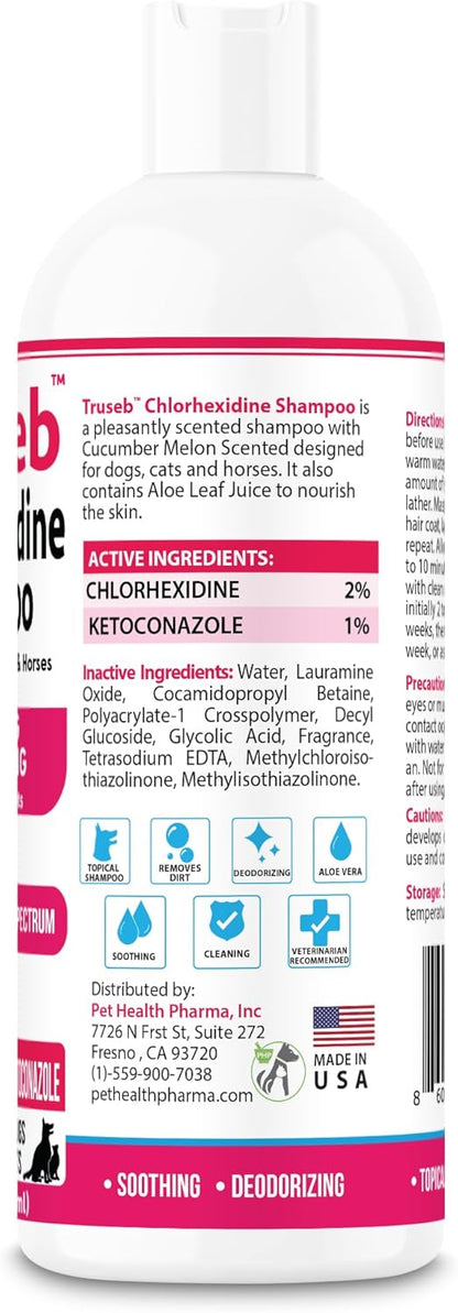 Truseb Topical Ketoconazole and Chlorhexidine Shampoo for Dogs, Cats, and Horses with Aloe - 16 oz
