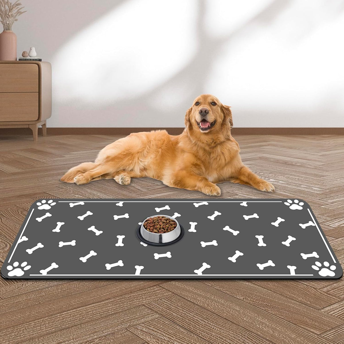 Large Pet Feeding Mat, Absorbent Quick Dry Dog Mat for Food and Water Bowl, Non Skid Cat Bowl Mat