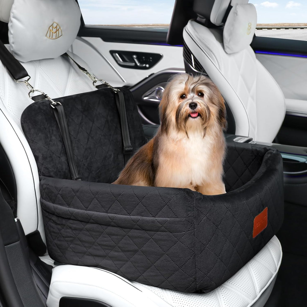 Dog Car Seat for Small Dogs Under 30lbs, Washable Pet Travel Car Bed with Memory Foam,Fully