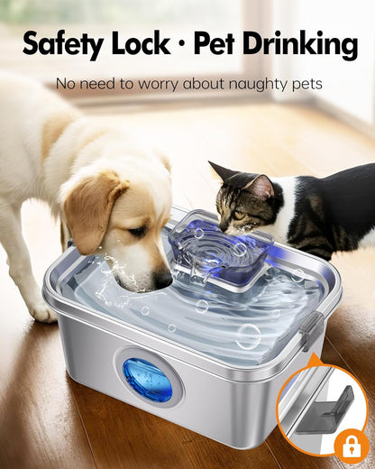 Dog Water Fountain 2 Gal, Stainless Steel Dog Water Fountain for Large Dogs Multi-Cats, Pet Water