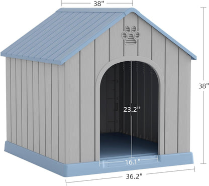Large Dog House Outdoor Indoor for Medium Large Dogs, Durable Plastic Waterproof Doghouse with Air