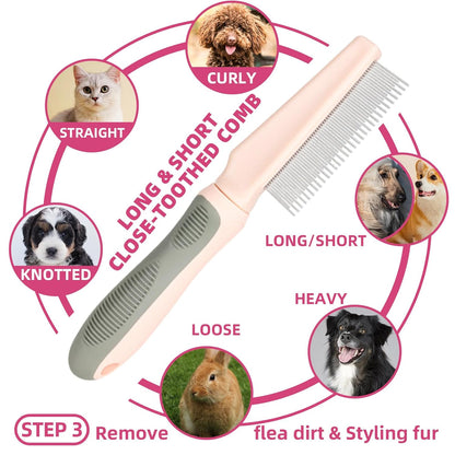 Pet Grooming Kit - 7 PCS Deshedding Brush Set with Slicker, Undercoat Rake, Bath Brush & Nail