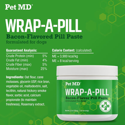 Pet MD Wrap A Pill Bacon Flavor Pill Paste for Dogs - Create a Pocket to Hide Pills and Medication